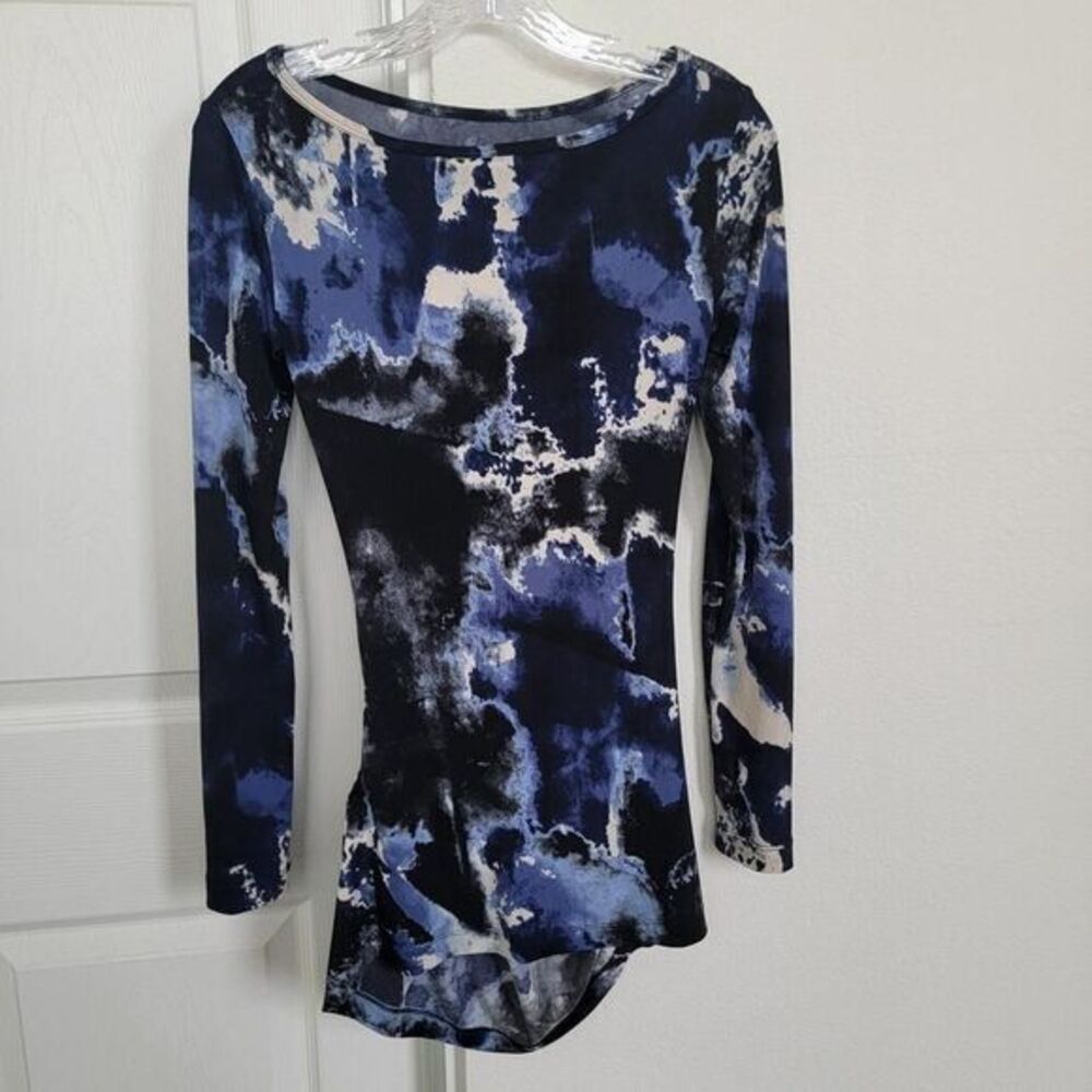 Y2K Bisou Bisou Michele Bohbot Blue Mini Long Sleeve Dress‎ Size XS Casual